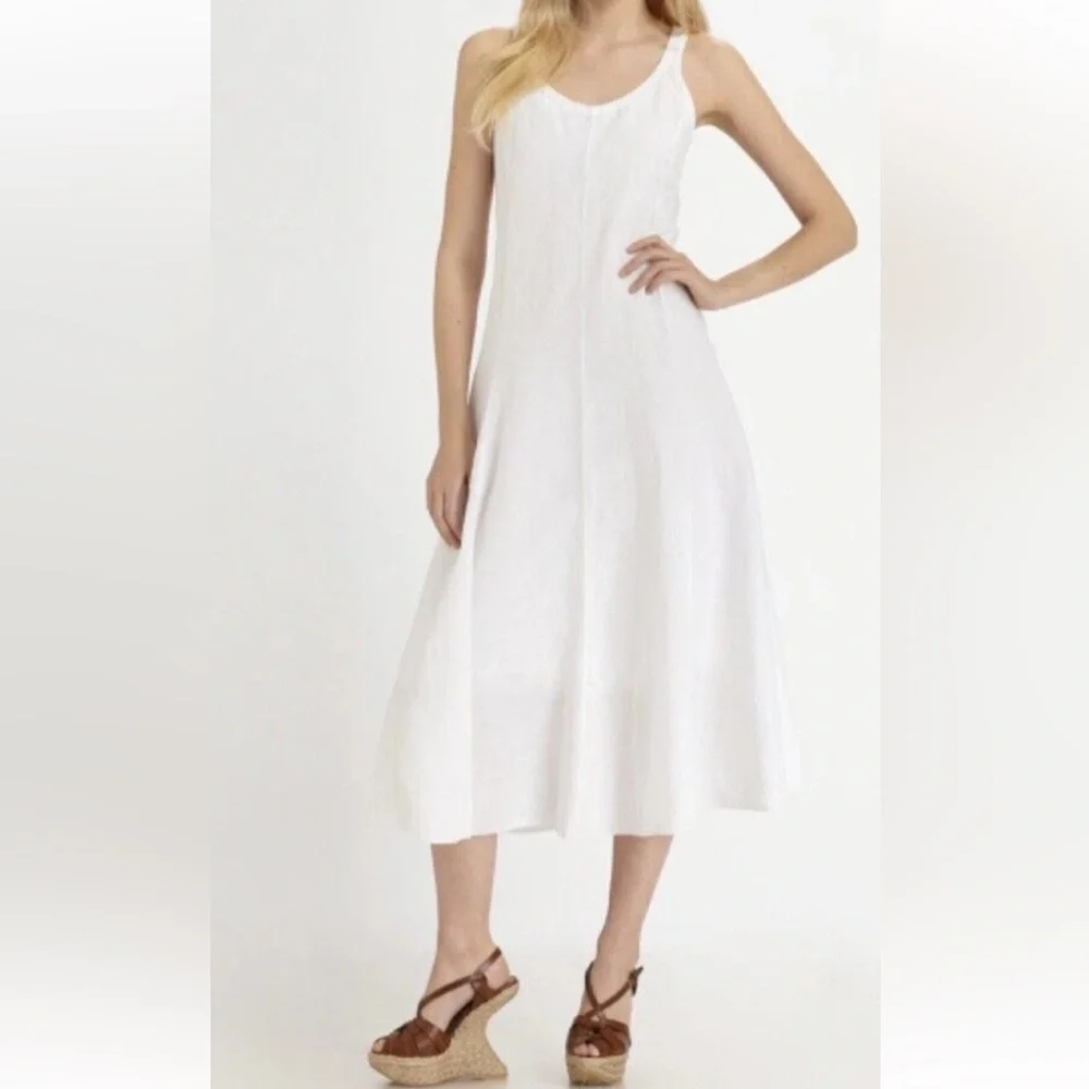 $400 NWT EILEEN FISHER White  Handkerchief w/ Ties Linen Scoop Neck Dress XL - Picture 4 of 15